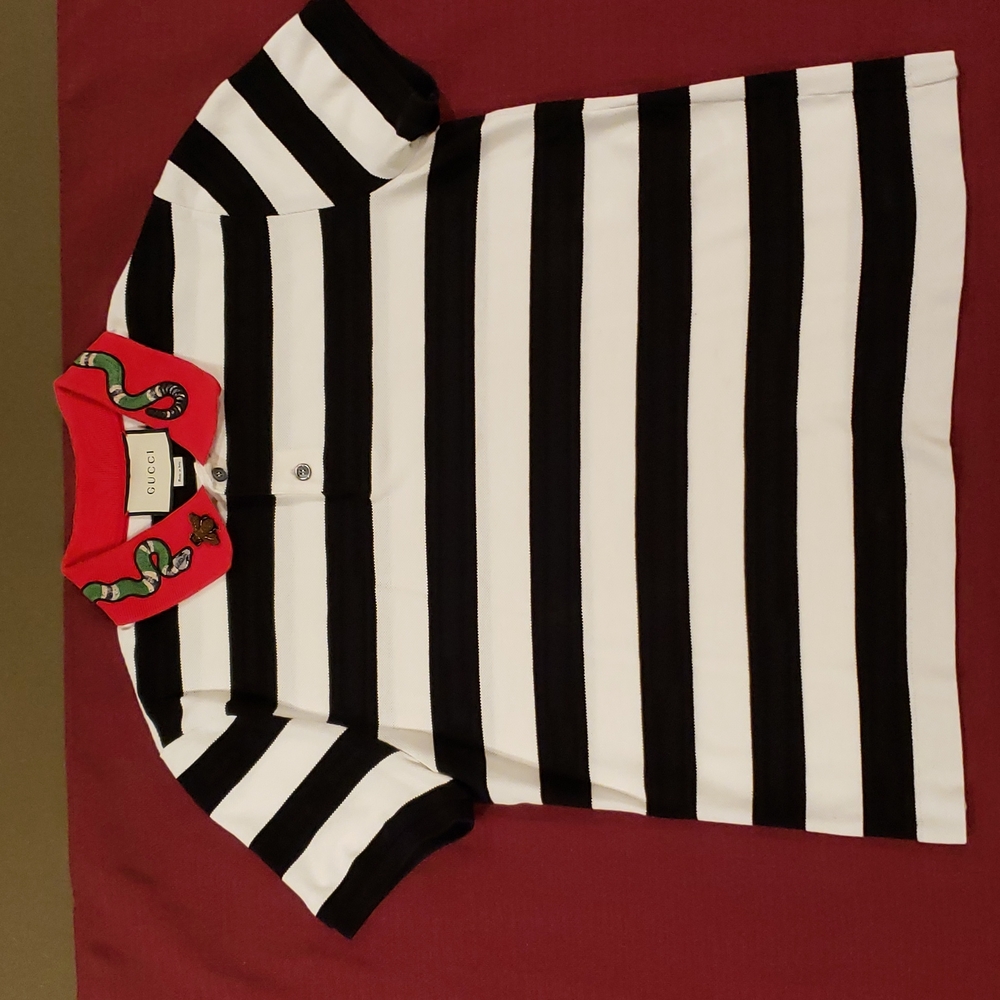COPY - Gucci Black and White Stripe Snake and Bee Polo Size Medium